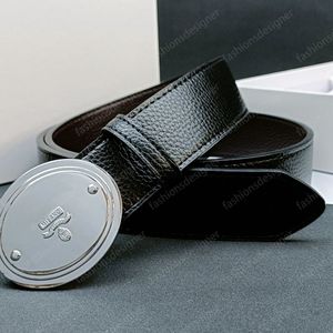 Mens Designer Belt Mens Belt Luxury Belt 38mm äkta läder reversibelt bälte Pebbled präglade bokstäver legering guld och silver spänne italiensk midjeband med fodralbälte