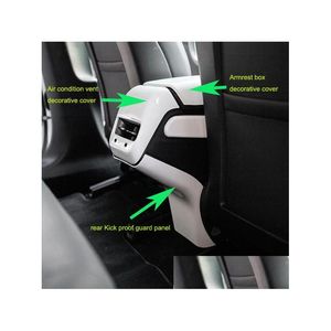 Estilo de cromo 1 apoio de braço central decorativo Eradd1 painel de proteção à prova de chute de ar condicionado traseiro para Tesla Model3 modelo 3 Drop Deliv Othmj