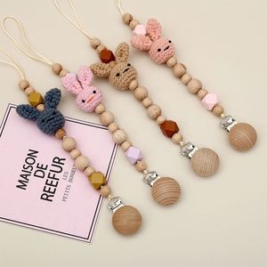 PACIFIER HOLDER CLIPS# Virka Cotton Rabbit Chewable Knitting Pärlor DIY Baby Chain Hangingpendant Soother Clip Accessory Drop 230426