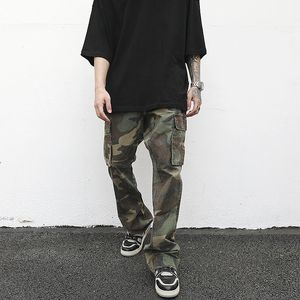 Herrenhose Streetwear Herren Hip Hop Camouflage Flare Hose Modische Camo Cargohose Männlich Slim Fit Camouflage Hose Damen Allgleiches 231124