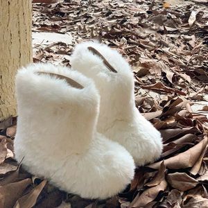 Boots Fluffy Warm Plush Baby Girls Luxury Thick Fur Booties Toddler Child Winter Fashion Round Toe Slipon Outdoor Cotton Shoes 231127