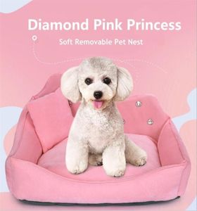 Princess Pet Nest Luxury Diamond Pink No Pilling Dog Bedure Movure Proof Antislip Pet Pad Wyjmowany łatwy sprzątanie pies kota sofa 2108978545
