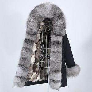 FAL OFTBUY 2022 Jaqueta de inverno à prova d'água Mulheres longas Parka Real Fox Fur Coat Natural Raccoon Fur Hooded Grost Warm Streetwear Parkas