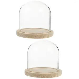 Decorative Flowers 2 Sets Large Glass Dome Base Clear Display Case Bell Jar Cake Platter Dust Cover Gift