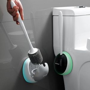 Brushes Drainable Toilet Brush Holder TPE Silicone Head Wall Mount Cleaning Brush For WC Bathroom Accessories Home Cleaning Tools