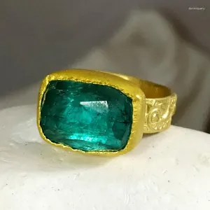 Pierścienie klastra Trendy Green Blue CZ Kamienna Biżuteria Moda Złota Kolor Geometryczny Cut Cyrron Pierścień rocznicowy 2023