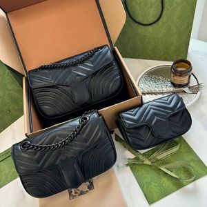 Bolsas de grife bolsa preta bolsa de corpo transversal feminino de moda bolsas de moda marmont clássico 3 tamanhos de luxurias couro genuíno com número de série