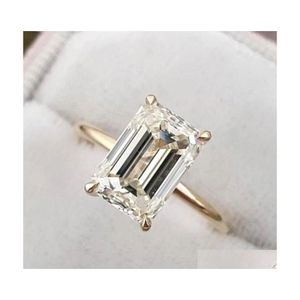 Anéis de banda 2021 Fashions Women Sterling Sier 925 Jóias de jóias Anel de noivado clássico Emerald Cut Diamond Drop Jewelry Dhaii
