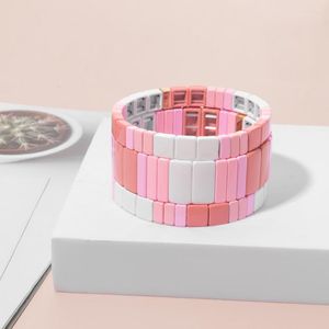 Charm Bracelets KKBEAD Pink Alloy Paint Set Enamel Tile Beads Bracelet Gift For Girlfriend Elastic Cute Female Metal Jewelry Women