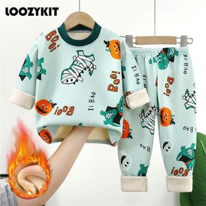 Pajamas Child Winter Thick Warm Long Sleeved Suit Cartoon Round Neck Toddler Cotton Sleepwear Kids Sleep Pajama 215Y 231127