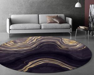 Mattor 3D Gold Black Marble Round vardagsrum Mattan Modern Abstract Area Mattor för badrum sovrummet Bedside Anti Slip Stol Floor 4985007