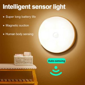 s Sensor de movimento LED Night Night Night Wireless Cozinha quarto armário leve Lâmpada de indução de parede clara AA230426