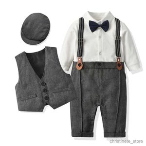 Clothing Sets Baby Boy Clothes Autumn Cotton Formal Romper Gentleman Tie Outfit Newborn One-Piece Clothing Handsome Vest Party Suit R231127