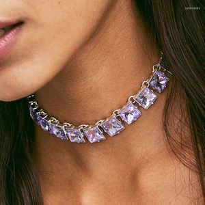 Choker Stonefans Fashion Short Necklace Purple Color For Women Statement Square Glass Crystal Charm Collar Jewelry