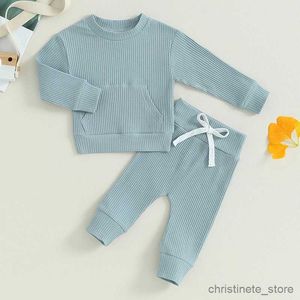 Комплекты одежды Весенне-осенние комплекты одежды для новорожденных мальчиков и девочек в рубчик из трикотажного хлопка с длинными рукавами и пуговицами Боди + брюки с высокой талией R231127