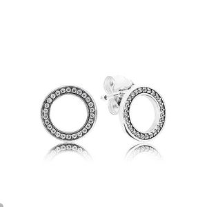 Sparkling Circle Stud örhängen för Pandora Authentic Sterling Silver Womens Wedding Earring Set Sisters Gift Crystal Diamond Luxury Ear Ring With Original Box