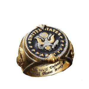 Hecheng New US Federal Army Emblem Slogan This We'll Defend Men's Two Tone Ring