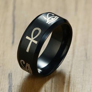 Ringos de cluster homens egípcios ankh ring aço inoxidável colorido preto olho da aliança de casamento de moda Horus key vida anilos anniversary party presentescssc