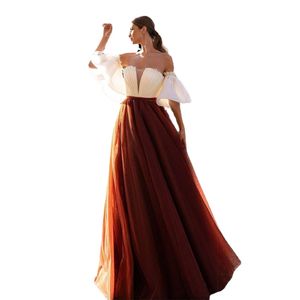 Jeheth Strapless Burnt Orange Tulle PROMドレスファッションプリーツレースアップバックレスイブニングドレス