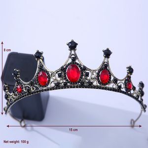 Retro Black Rhinestones ve Barok Red Bridal Crown saç tarakları ile Avrupa ve Amerikan düğünleri için klasik kontrastlı saç aksesuarları