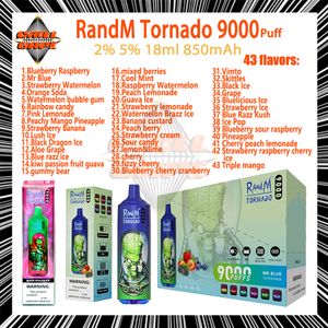 オリジナルのRandm Tornado 9000 Puff使い捨てベイプペン0.8OHMメッシュコイル20mlポッドバッテリー充電式電子シガー9K 2％5％Eタバコ