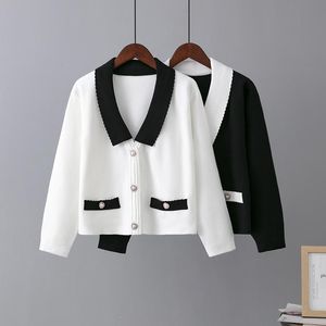 Cardigans HLBCBG Black White Cardigan for Women Single Breasted Woman Cardigan Sweater Top Fall Winter Long Sleeve Knitted Open Cardigan