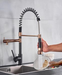 Black and Rose Golden Spring Pull Down Kitchen Sink Faucet amp Cold Water Mixer Crane Tap with Dual Spout Deck Mounted1072971