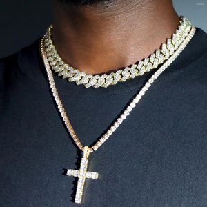 Chains Punk Hip Hop 14MM 18inch 20inch 22inch 24inch Cuban Chain Cross Tennis Necklace For Men Women Iced Out 2 Row Prong Link Choker Necklaces Gifts Jewelry