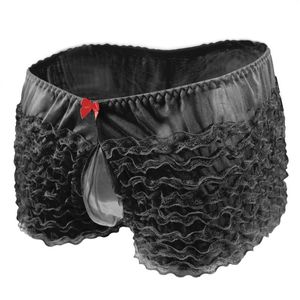 Underpants Mid-waist Dance Gauze Gay Panties Sexy Full Lace Translucent Men's Layered Cake Trunk Boxer 1115