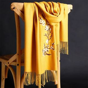 Sciarpe LaMaxPa Sciarpa solida calda invernale per donna/signora Scialli in morbida lana Pashmina Ricamo floreale Cashmere Involucri femminili Mantelle 231127