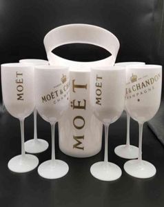 Wiadra i lodowiska z białym szklanką 6pcs Moet Chandon szampan szampanowy 4730562