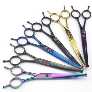 Scissors 7 inch Safety Pet Grooming Scissors Round Head Professional Stainless Steel Dog Shears Curved Hair Cutting Scissors Colorful