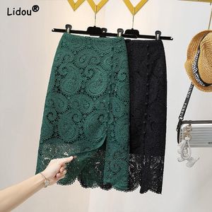 Saias escritório senhora oco out lace broadcloth roupas femininas primavera verão sólido magro midcalf intelectual aline saia digna