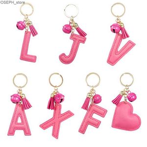 Key Rings English alphabet keychain creative gift PU leather alloy bell flannel tassel accessories bag key chain pendant J230427