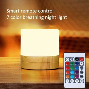 Lampor RGB färg USB -laddningsbar bordslampa Touching Control Night Light fjärrdimmer 7 färger sovrum sängprydnad AA230426