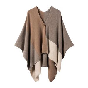 Scarves MVLYFLRT 100% Pure Wool Shawl Women's Knitted Contrast Scarf Autumn and Winter Warm Sweater Cape Fashion Korean Version 231127