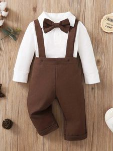 Conjuntos de roupas 2pcs meninos casual manga comprida camisa suspender calças definir roupas primavera e verão para bebê menino