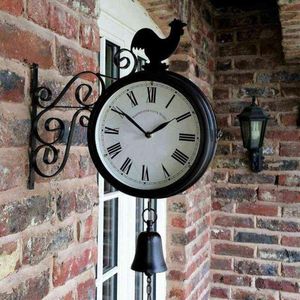 Outdoor Garden Wall Station Clock Doppelseitiger Hahn Vintage Retro Home Decor H11044980806