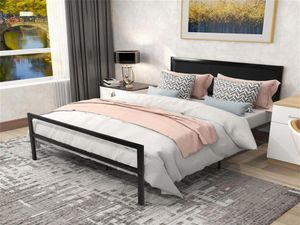 Estoque nos EUA Full Metal Platform Bed Frame com cabeceira sem caixa Spring necessária250E233T9670001