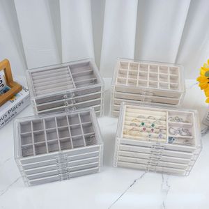 Jewelry Boxes Storage Box Tools Transparent Multi layer Grid Necklace Ring Earrings Classification Drawer 231127