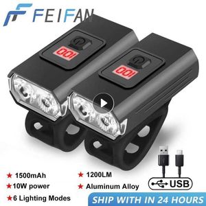 Cykelbelysning Ny LED -cykellampa med kraftdisplay 1200lm IPX6 Vattentät USB -uppladdningsbar MTB -vägcykel strålkastare Cykling ficklampan P230427