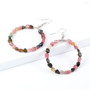 Dangle Earrings Women Natural Stone Colorful Tourmaline Dangling Luxury Large Round Circle Hanging Pierced Earring Female Jewelry Gifts