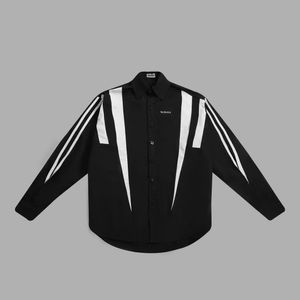Erkek gömlek tasarımcısı gömlek ceket siyah ve beyaz patchwork uzun kollu gömlek sıradan iş üstü
