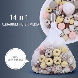 アクセサリー500G 14 In1 Aquarium Filter Media Ceramic Bio Bals Sish Tank Bio Filter Media Ceramic Rings With Net Bag Aquarium Acessori