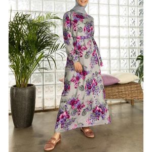 Ethnic Clothing Women's Long Muslim Dress Fashion Floral Print Bat Sleeve O Neck Bundle Islamic Loose Robe Ladies 2023 ArrivalEthnic