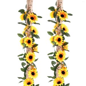 Decorative Flowers Wall Hanging Home Decor With Leaves Balcony Flower Cane Artificial Sunflower Vine Silk Cloth Garden Realistic Party