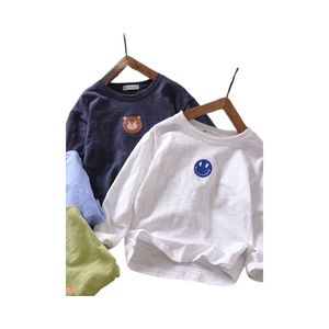 T-shirts Boys' Long Sleeve T-shirt Spring and Autumn Seasons Medium and Big Boys' Slub Cotton Pure Cotton Printed Flower Childre 230427