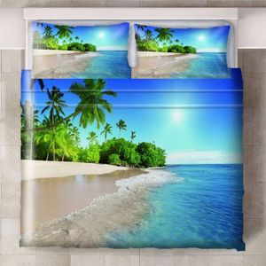 Sängkläder set Summer Blue Beach Sea 3PCS/Set sängkläder Set Sheet Children Rum Bed Sheet Pillow Case Bedbling Set 230427