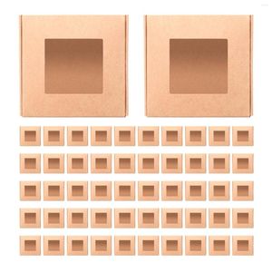 Present Wrap 50 Pieces Mini Kraft Paper Box med Window Packaging Treat for Soap Candy (Brown)