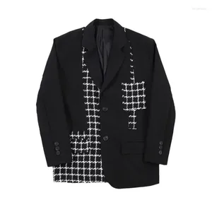 Herrdräkter Versize Loose Black Betid Patchwork Suit Asymmetric Janpanese Streetwear Fashion Blazer Jacket Autum 9y347